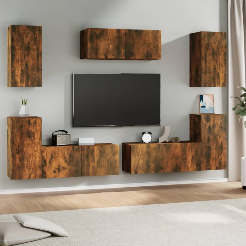 vidaXL 7-tlg. TV-Schrank-Set Räuchereiche Holzwerkstoff vidaXL 7-tlg. TV-Schrank-Set Räuchereiche Holzwerkstoff