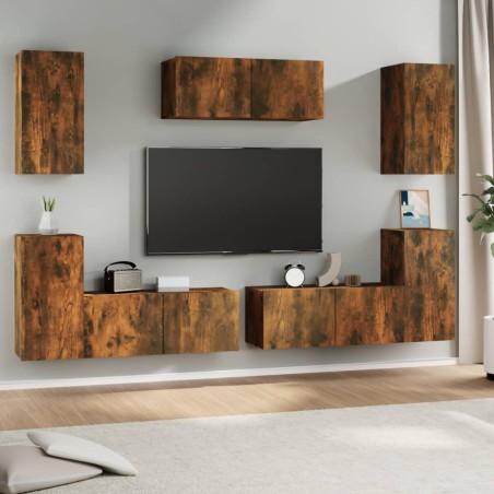vidaXL 7-tlg. TV-Schrank-Set Räuchereiche Holzwerkstoff