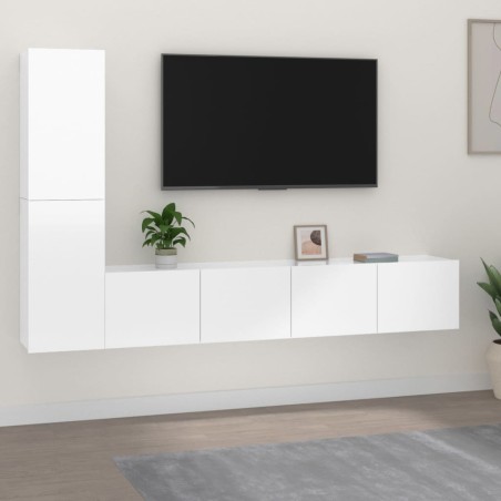 vidaXL 4-tlg. TV-Schrank-Set Hochglanz-Weiß Holzwerkstoff