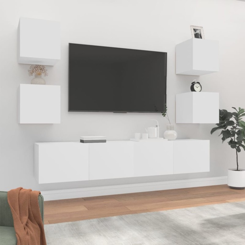 vidaXL 6-tlg. TV-Schrank-Set Weiß Holzwerkstoff vidaXL 6-tlg. TV-Schrank-Set Weiß Holzwerkstoff
