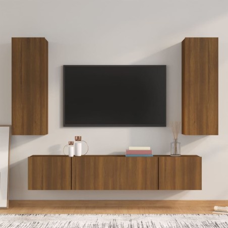 vidaXL 4-tlg. TV-Schrank-Set Braun Eichen-Optik Holzwerkstoff