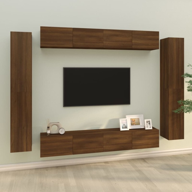 vidaXL 8-tlg. TV-Schrank-Set Braun Eichen-Optik Holzwerkstoff vidaXL 8-tlg. TV-Schrank-Set Braun Eichen-Optik Holzwerkstoff