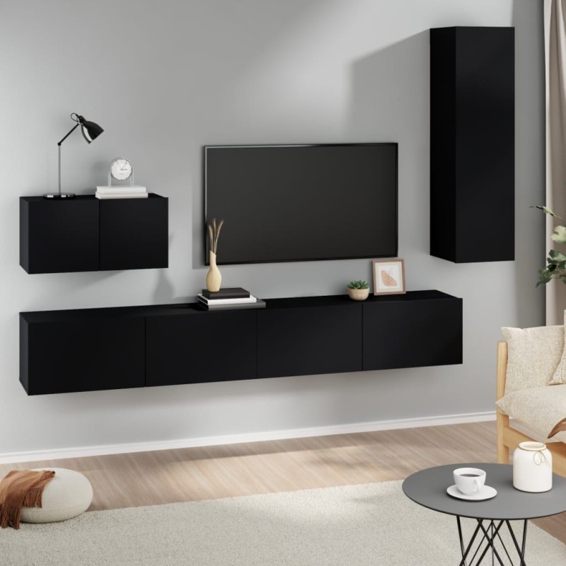 vidaXL 4-tlg. TV-Schrank-Set Schwarz Holzwerkstoff vidaXL 4-tlg. TV-Schrank-Set Schwarz Holzwerkstoff