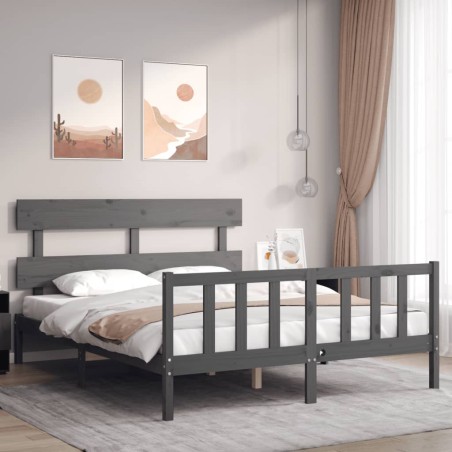 Massivholzbett mit Kopfteil Grau 160x200 cm