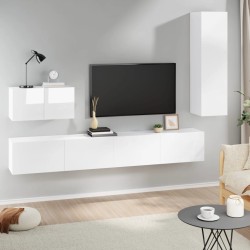vidaXL 4-tlg. TV-Schrank-Set Hochglanz-Weiß Holzwerkstoff