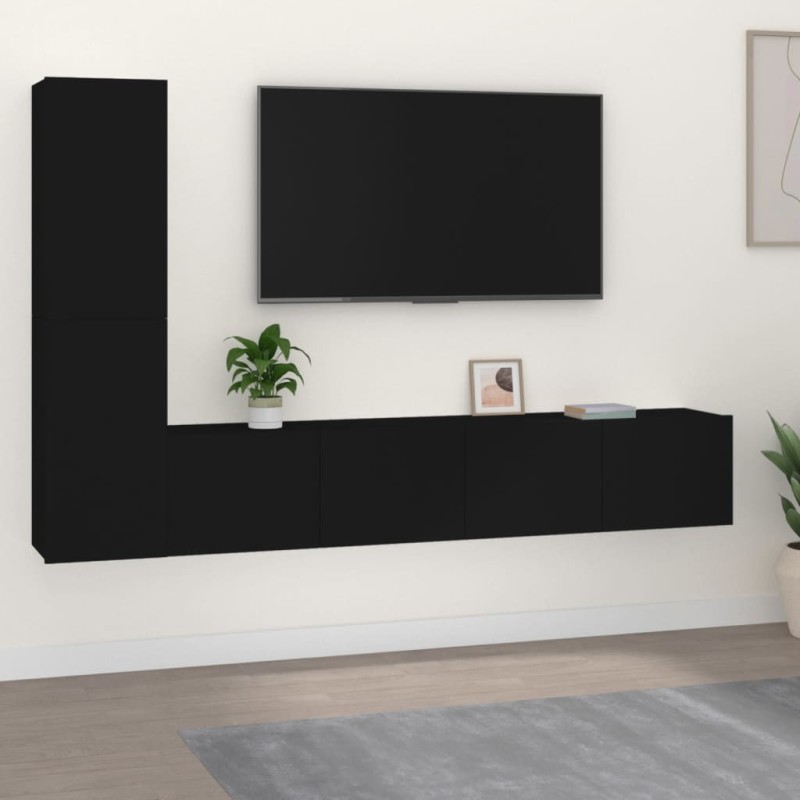 vidaXL 4-tlg. TV-Schrank-Set Schwarz Holzwerkstoff vidaXL 4-tlg. TV-Schrank-Set Schwarz Holzwerkstoff