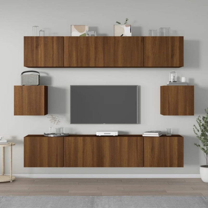 vidaXL 6-tlg. TV-Schrank-Set Braun Eichen-Optik Holzwerkstoff vidaXL 6-tlg. TV-Schrank-Set Braun Eichen-Optik Holzwerkstoff