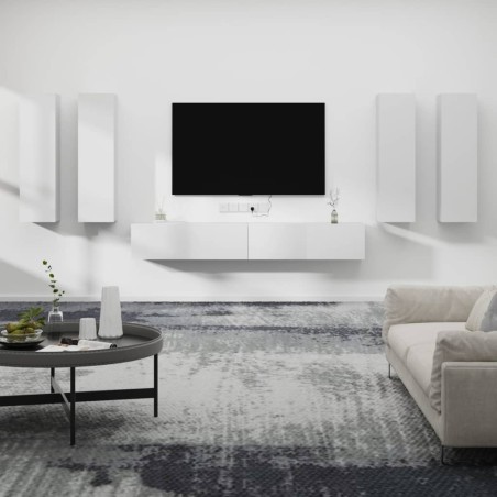 vidaXL 6-tlg. TV-Schrank-Set Weiß Holzwerkstoff