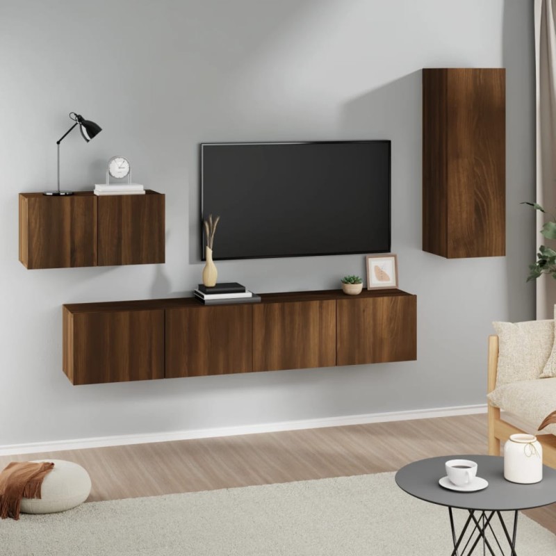 vidaXL 4-tlg. TV-Schrank-Set Braun Eichen-Optik Holzwerkstoff vidaXL 4-tlg. TV-Schrank-Set Braun Eichen-Optik Holzwerkstoff
