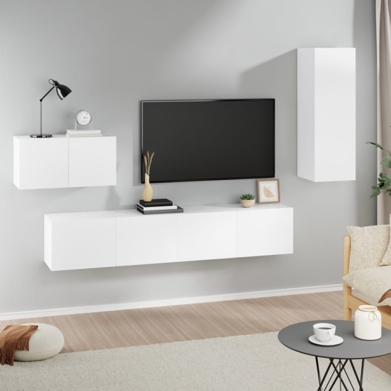 vidaXL 4-tlg. TV-Schrank-Set Weiß Holzwerkstoff vidaXL 4-tlg. TV-Schrank-Set Weiß Holzwerkstoff