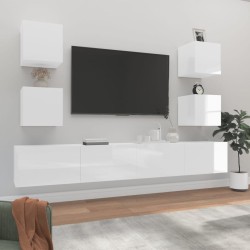 vidaXL 6-tlg. TV-Schrank-Set Hochglanz-Weiß Holzwerkstoff