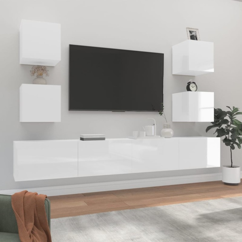 vidaXL 6-tlg. TV-Schrank-Set Hochglanz-Weiß Holzwerkstoff vidaXL 6-tlg. TV-Schrank-Set Hochglanz-Weiß Holzwerkstoff