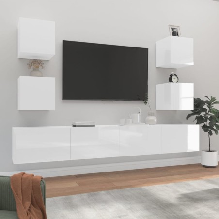 vidaXL 6-tlg. TV-Schrank-Set Hochglanz-Weiß Holzwerkstoff