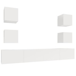 vidaXL 6-tlg. TV-Schrank-Set Hochglanz-Weiß Holzwerkstoff