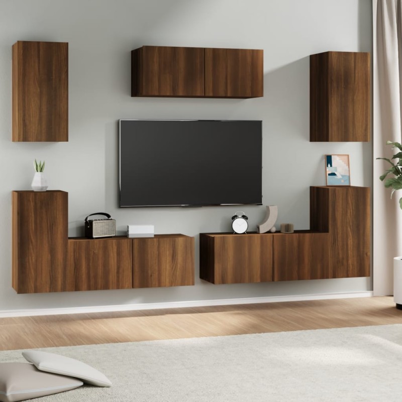 vidaXL 7-tlg. TV-Schrank-Set Braun Eichen-Optik Holzwerkstoff vidaXL 7-tlg. TV-Schrank-Set Braun Eichen-Optik Holzwerkstoff