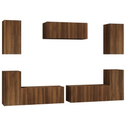vidaXL 7-tlg. TV-Schrank-Set Braun Eichen-Optik Holzwerkstoff