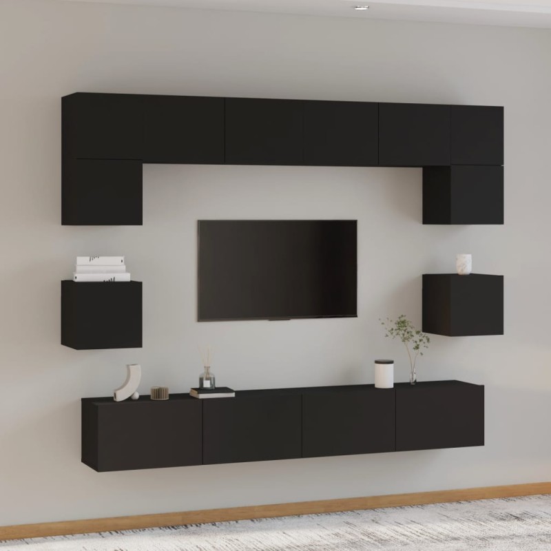 vidaXL 8-tlg. TV-Schrank-Set Schwarz Holzwerkstoff vidaXL 8-tlg. TV-Schrank-Set Schwarz Holzwerkstoff