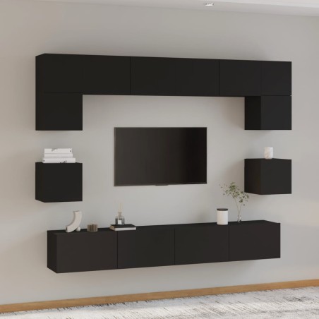 vidaXL 8-tlg. TV-Schrank-Set Schwarz Holzwerkstoff