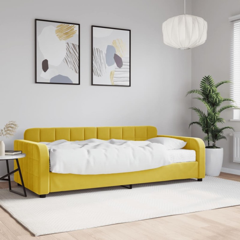 vidaXL Tagesbett mit Matratze Gelb 90x200 cm Samt vidaXL Tagesbett mit Matratze Gelb 90x200 cm Samt