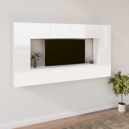 vidaXL 8-tlg. TV-Schrank-Set Hochglanz-Weiß Holzwerkstoff