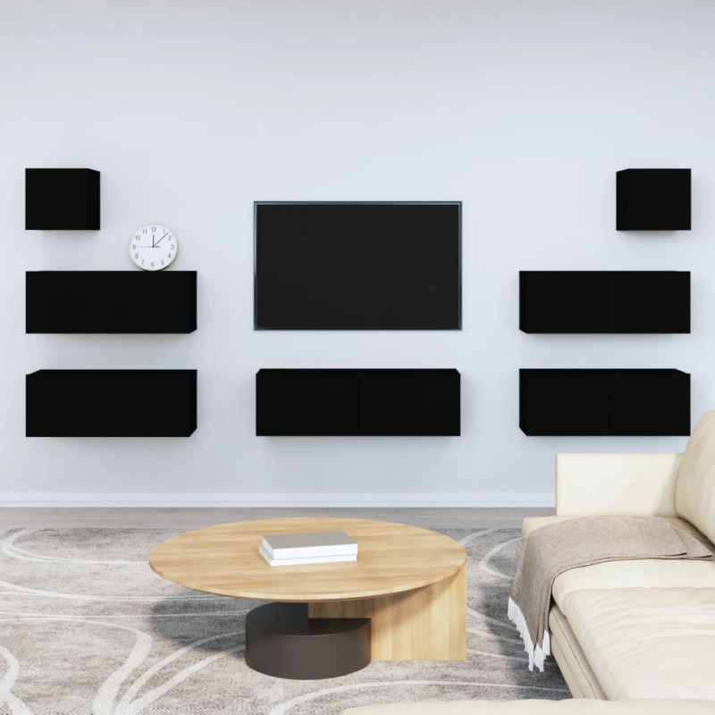 vidaXL 7-tlg. TV-Schrank-Set Schwarz Holzwerkstoff vidaXL 7-tlg. TV-Schrank-Set Schwarz Holzwerkstoff