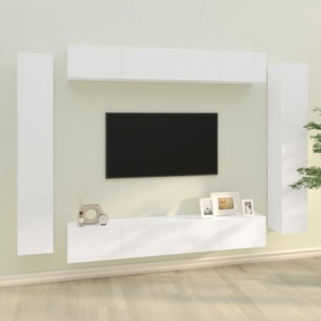 vidaXL 8-tlg. TV-Schrank-Set Hochglanz-Weiß Holzwerkstoff