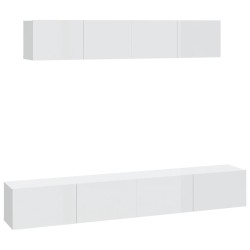 vidaXL 4-tlg. TV-Schrank-Set Hochglanz-Weiß Holzwerkstoff
