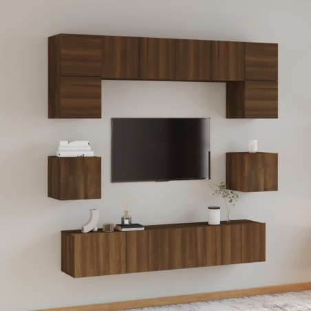vidaXL 8-tlg. TV-Schrank-Set Braun Eichen-Optik Holzwerkstoff