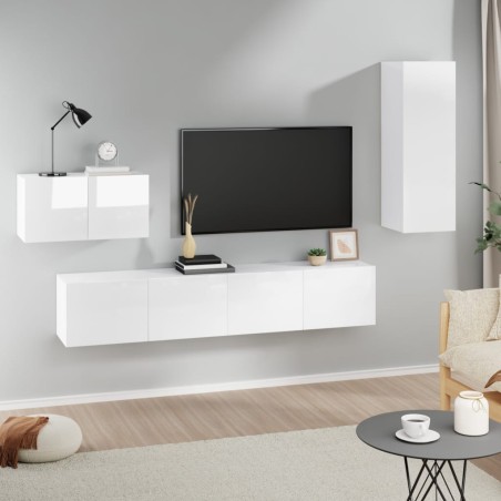 vidaXL 4-tlg. TV-Schrank-Set Hochglanz-Weiß Holzwerkstoff