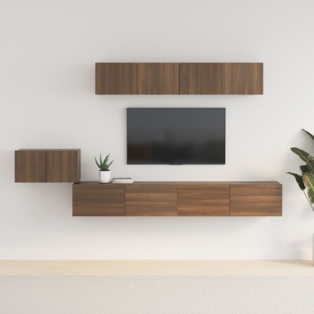 vidaXL 5-tlg. TV-Schrank-Set Braun Eichen-Optik Holzwerkstoff