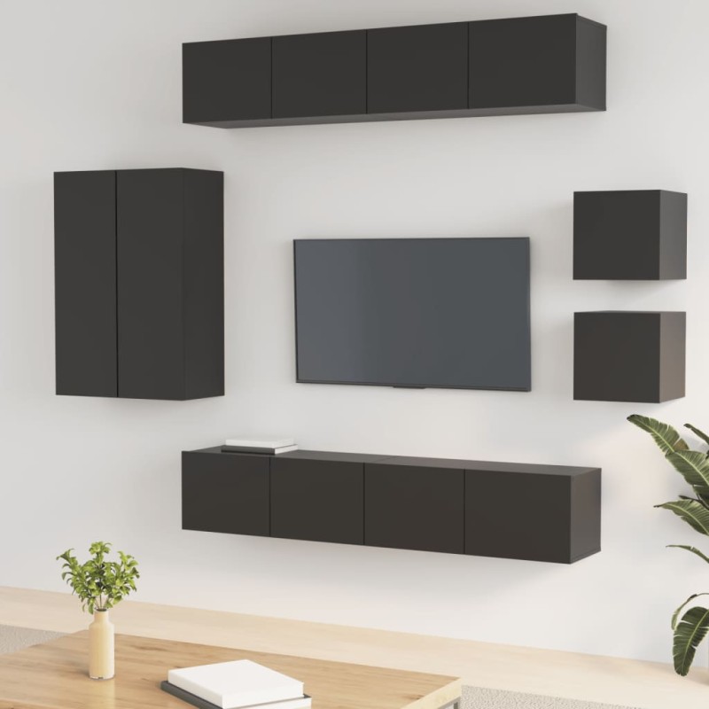vidaXL 8-tlg. TV-Schrank-Set Schwarz Holzwerkstoff vidaXL 8-tlg. TV-Schrank-Set Schwarz Holzwerkstoff