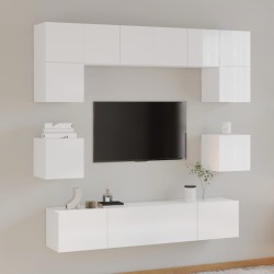 vidaXL 8-tlg. TV-Schrank-Set Hochglanz-Weiß Holzwerkstoff