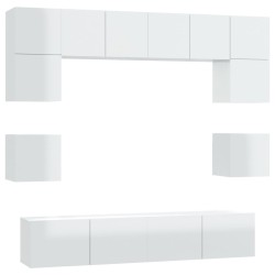 vidaXL 8-tlg. TV-Schrank-Set Hochglanz-Weiß Holzwerkstoff