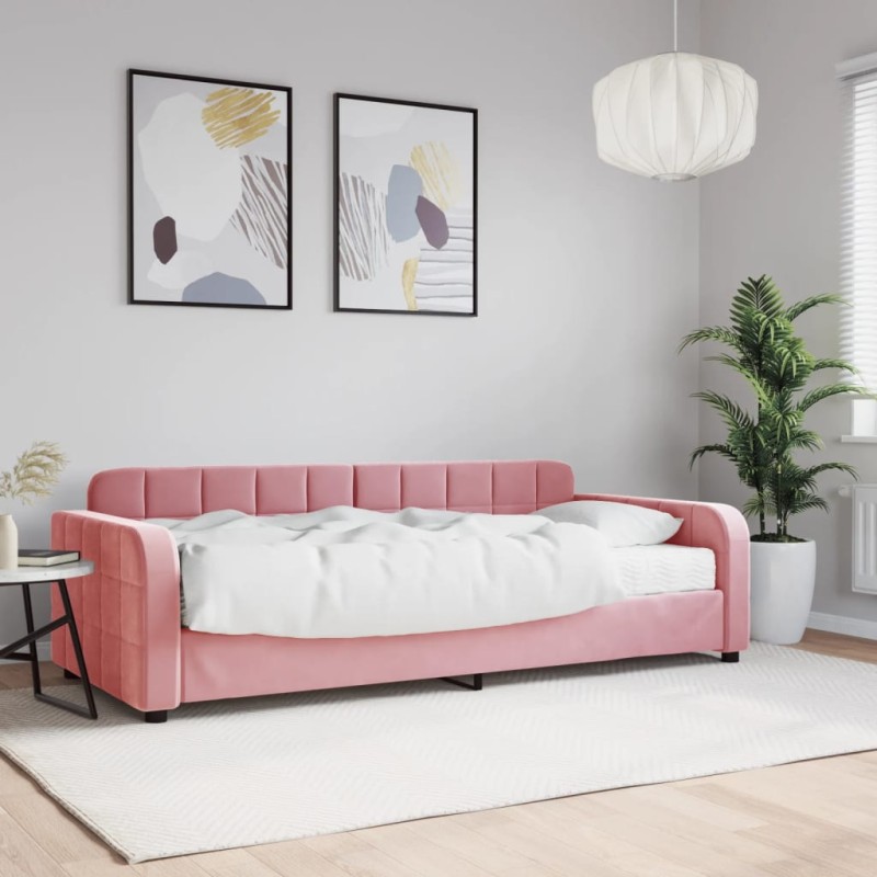 vidaXL Tagesbett mit Matratze Rosa 90x200 cm Samt vidaXL Tagesbett mit Matratze Rosa 90x200 cm Samt