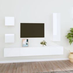 vidaXL 5-tlg. TV-Schrank-Set Hochglanz-Weiß Holzwerkstoff