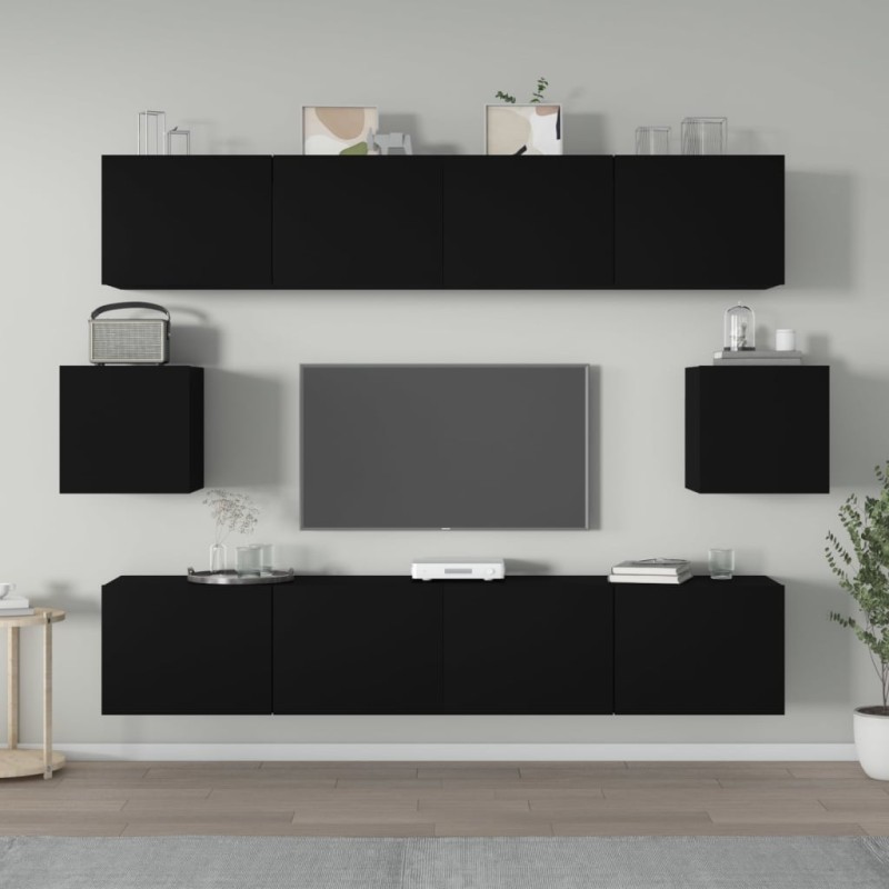 vidaXL 6-tlg. TV-Schrank-Set Schwarz Holzwerkstoff vidaXL 6-tlg. TV-Schrank-Set Schwarz Holzwerkstoff