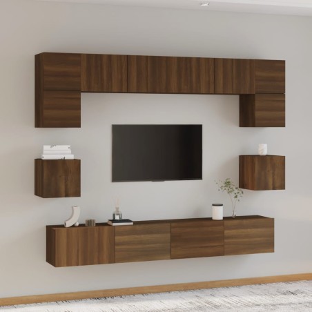 vidaXL 8-tlg. TV-Schrank-Set Braun Eichen-Optik Holzwerkstoff