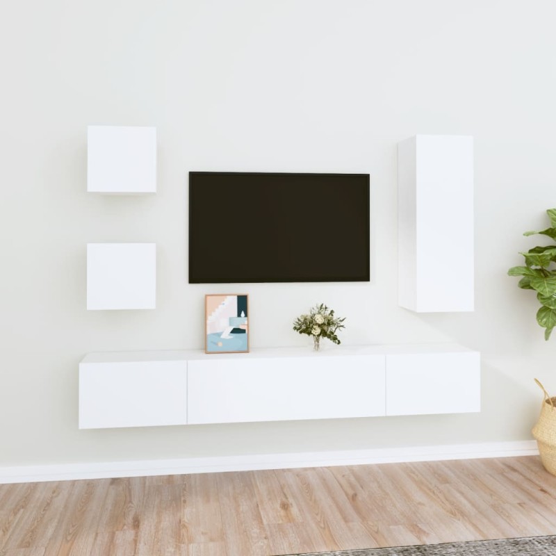 vidaXL 5-tlg. TV-Schrank-Set Weiß Holzwerkstoff vidaXL 5-tlg. TV-Schrank-Set Weiß Holzwerkstoff