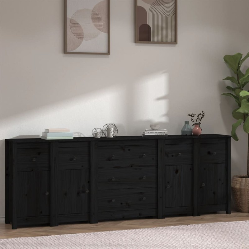 vidaXL Sideboard Schwarz 230x35x80 cm Massivholz Kiefer vidaXL Sideboard Schwarz 230x35x80 cm Massivholz Kiefer