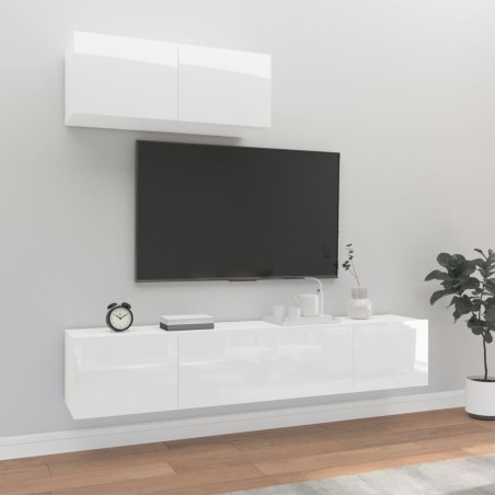 vidaXL 3-tlg. TV-Schrank-Set Hochglanz-Weiß Holzwerkstoff