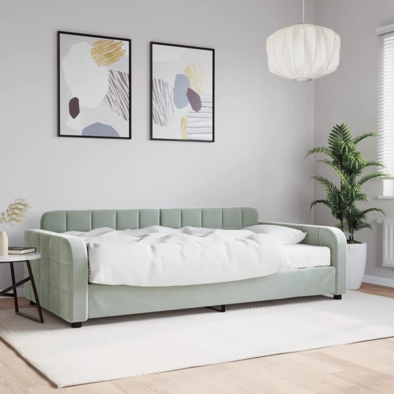 vidaXL Tagesbett mit Matratze Hellgrau 100x200 cm Samt vidaXL Tagesbett mit Matratze Hellgrau 100x200 cm Samt