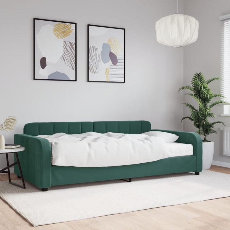 vidaXL Tagesbett mit Matratze Dunkelgrün 100x200 cm Samt vidaXL Tagesbett mit Matratze Dunkelgrün 100x200 cm Samt