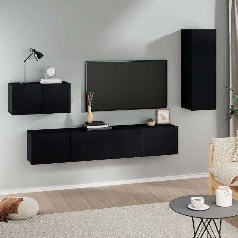 vidaXL 4-tlg. TV-Schrank-Set Schwarz Holzwerkstoff vidaXL 4-tlg. TV-Schrank-Set Schwarz Holzwerkstoff