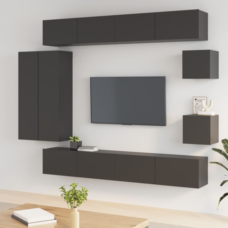 vidaXL 8-tlg. TV-Schrank-Set Schwarz Holzwerkstoff vidaXL 8-tlg. TV-Schrank-Set Schwarz Holzwerkstoff