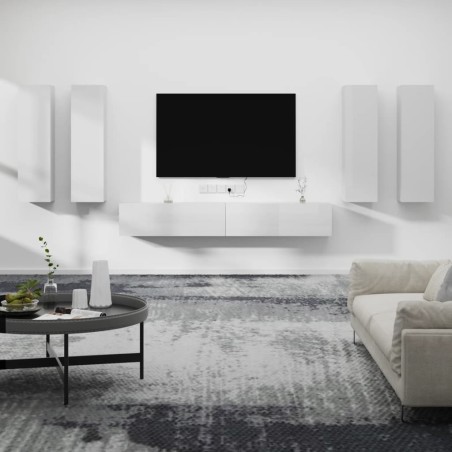 vidaXL 6-tlg. TV-Schrank-Set Hochglanz-Weiß Holzwerkstoff