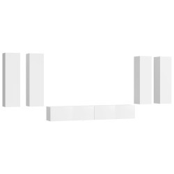 vidaXL 6-tlg. TV-Schrank-Set Hochglanz-Weiß Holzwerkstoff