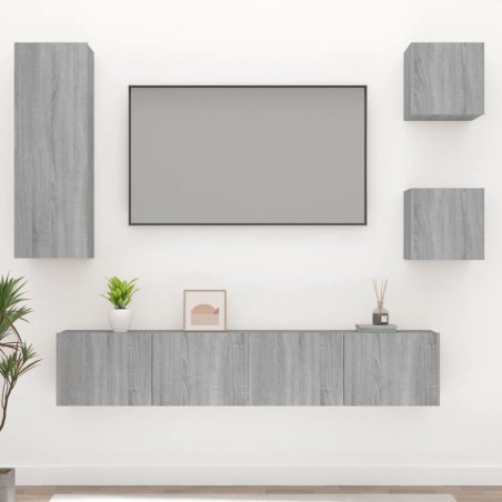 vidaXL 5-tlg. TV-Schrank-Set Grau Sonoma Holzwerkstoff