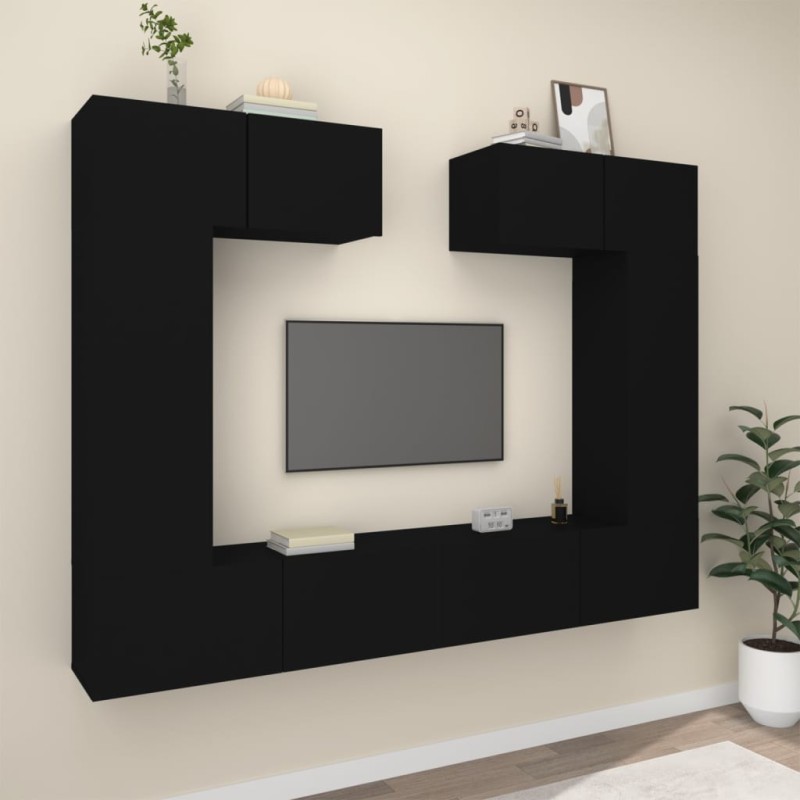 vidaXL 6-tlg. TV-Schrank-Set Schwarz Holzwerkstoff vidaXL 6-tlg. TV-Schrank-Set Schwarz Holzwerkstoff