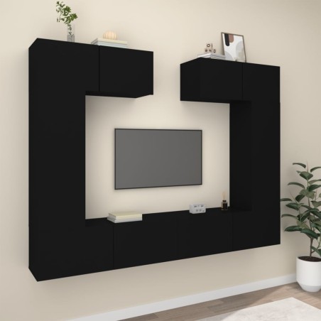 vidaXL 6-tlg. TV-Schrank-Set Schwarz Holzwerkstoff