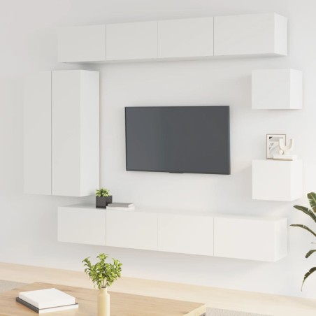 vidaXL 8-tlg. TV-Schrank-Set Hochglanz-Weiß Holzwerkstoff